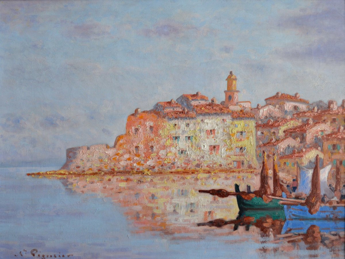 Pegurier Auguste (1856-1936) "the Port Of Ponche In Saint-tropez" Provence Paris Var Ramatuelle Monaco
