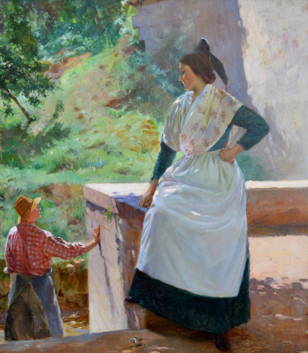 PICARD Edmond (1862-1899) "Arlésienne sur la terrasse" Arles Provence Besançon Fanart Meunier 