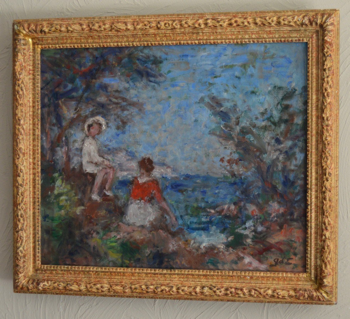 D'ESPAGNAT Georges (1870 - 1950) « Mère et son enfant en bord de mer » Provence Var Paris Renoir Vuillard Bonnard France Fauve-photo-3