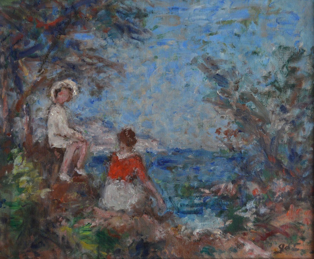 D'ESPAGNAT Georges (1870 - 1950) « Mère et son enfant en bord de mer » Provence Var Paris Renoir Vuillard Bonnard France Fauve