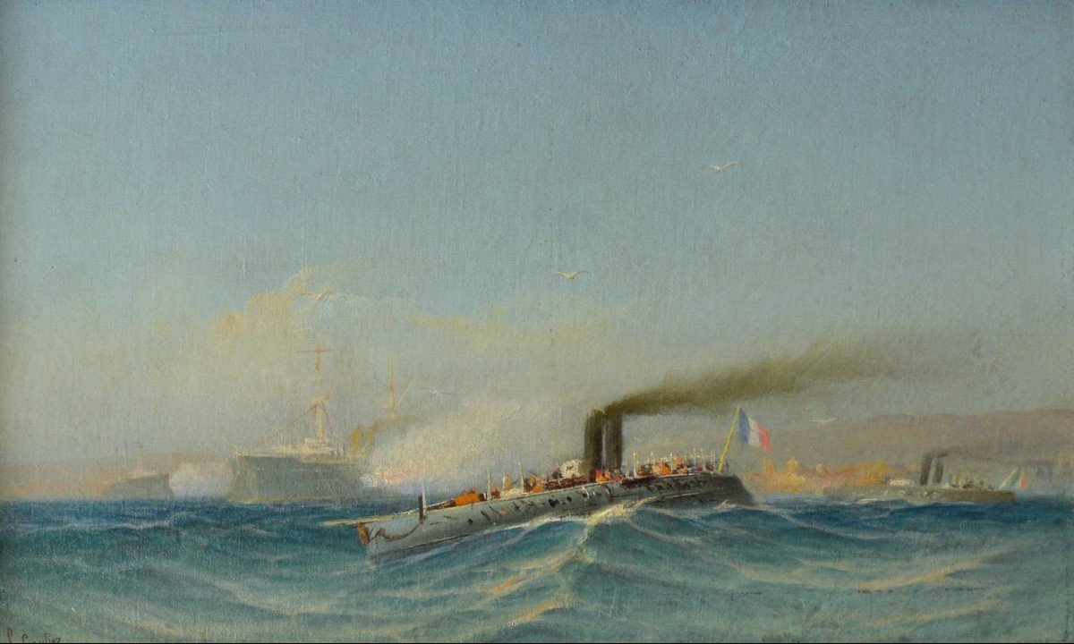 GAUTIER François (1842-1917)"Escadre dans la rade de Toulon" Provence Marseille Mourillon Armée