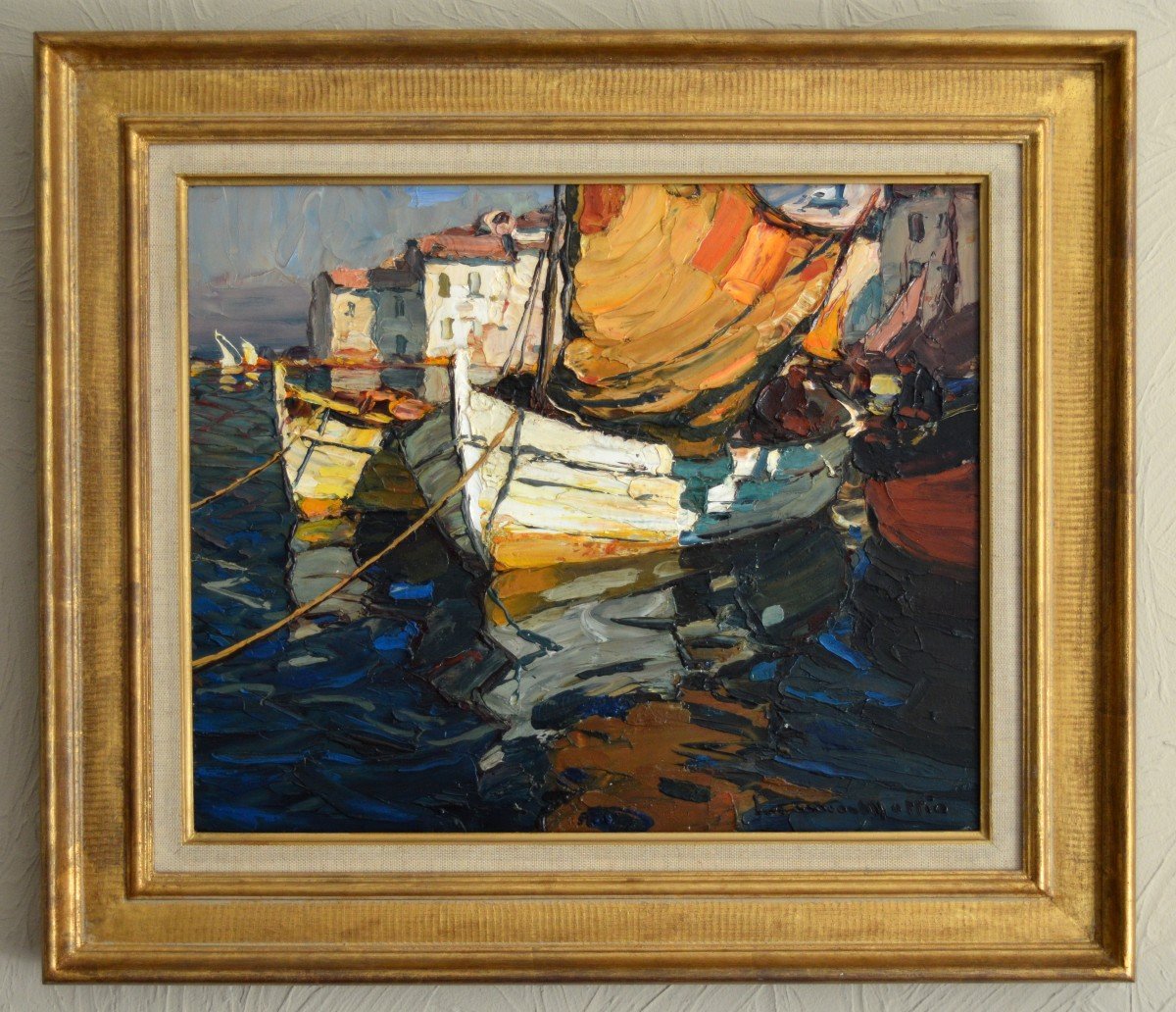 MATTIO Laurent (1892-1965) "Barques de pêcheurs à Martigues" Brescon Provence Toulon France-photo-2