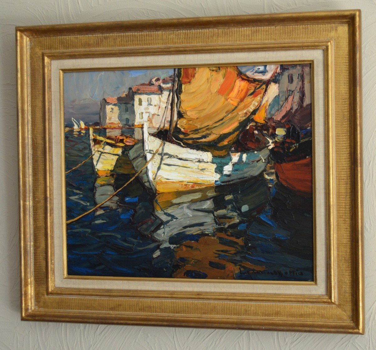MATTIO Laurent (1892-1965) "Barques de pêcheurs à Martigues" Brescon Provence Toulon France-photo-3
