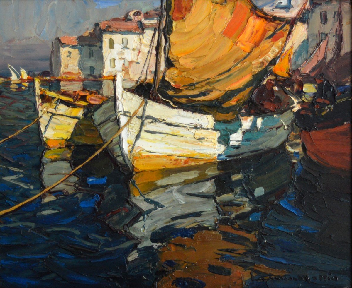 MATTIO Laurent (1892-1965) "Barques de pêcheurs à Martigues" Brescon Provence Toulon France