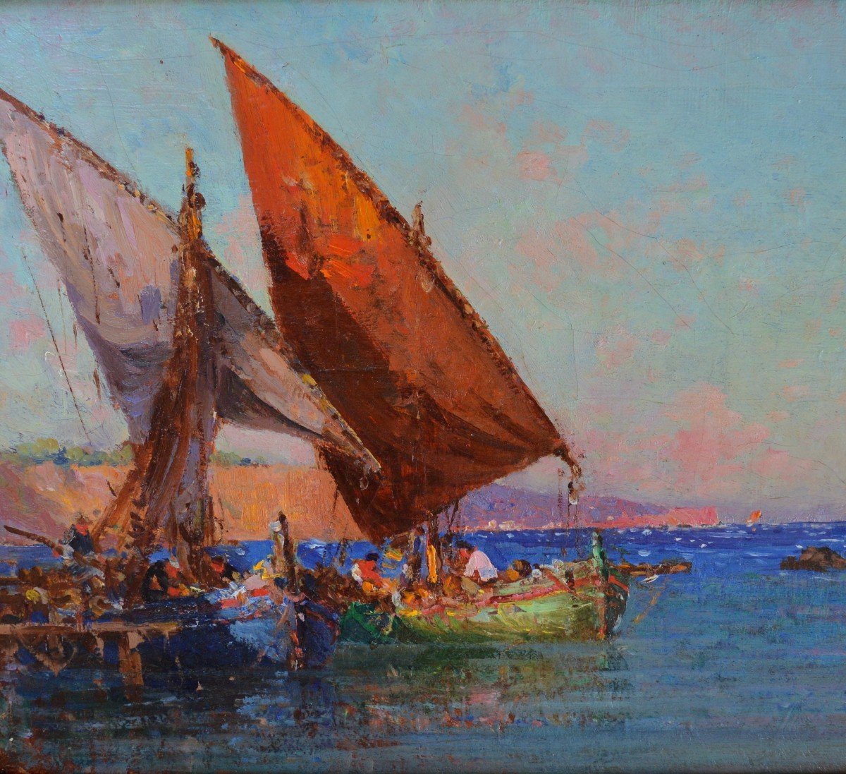 NARDI François (1861-1936) "Pêcheurs dans l'Anse Magaud, Toulon" Provence Marseille Cap Brun