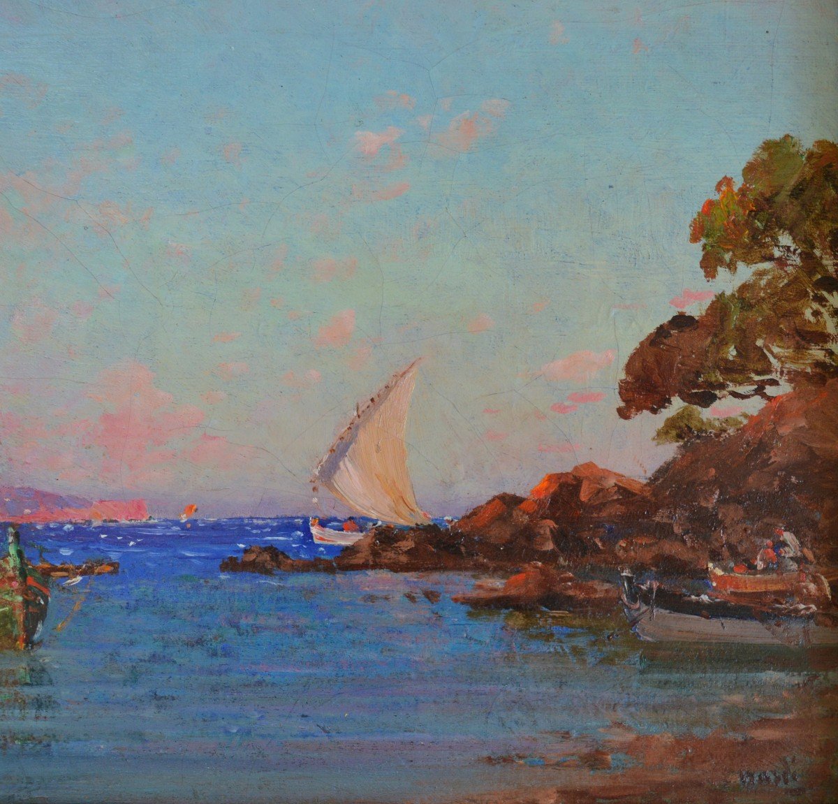 NARDI François (1861-1936) "Pêcheurs dans l'Anse Magaud, Toulon" Provence Marseille Cap Brun-photo-3