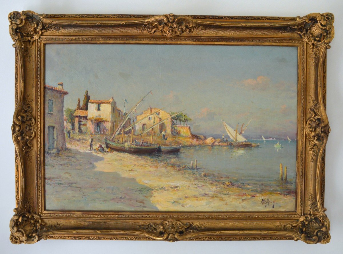 MALFROY Charles (1862 - 1918)" La plage de Caro à Martigues " Provence Toulon Marseille Paris
