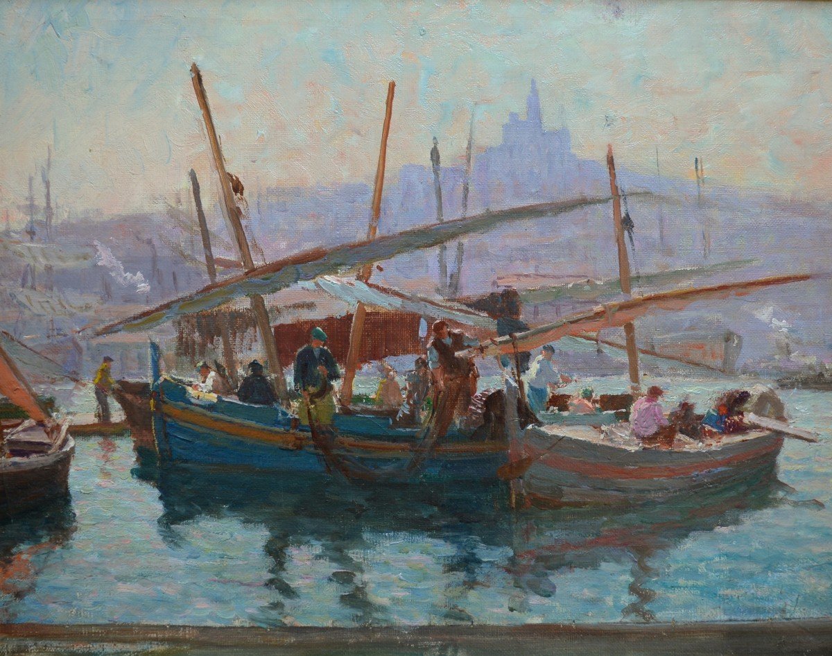 CREMIEUX Edouard (1856-1944) "Pêcheurs dans le port de Marseille" Provence Cassis Vieux-Port