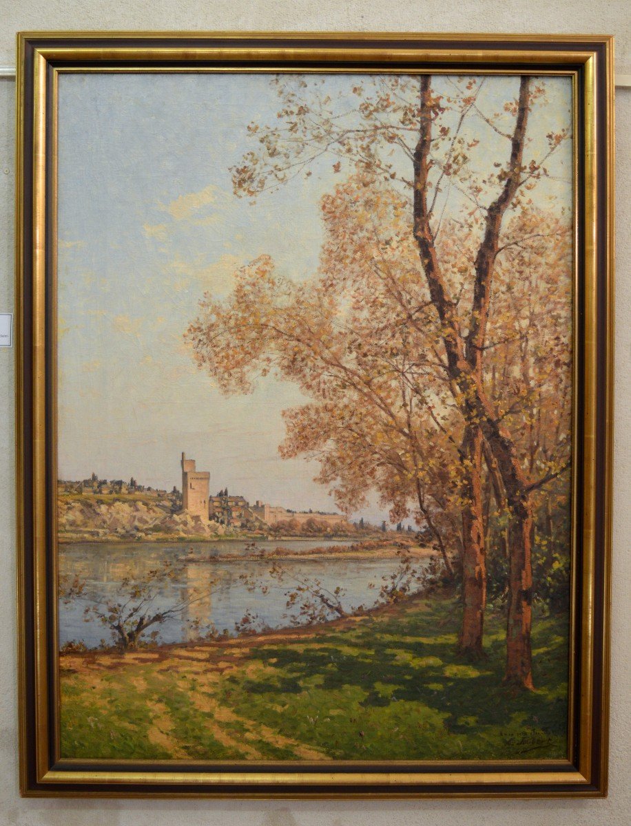 JOUBERT Léon (1851-1928) "Vue de Villeneuve les Avignon" Barthelasse Provence Qimper Barbizon-photo-3