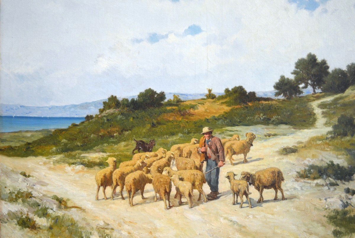 JOURDAN Théodore (1833-1908) "Berger et son troupeau" Salon de Provence Marseille Rognac Loubon-photo-2
