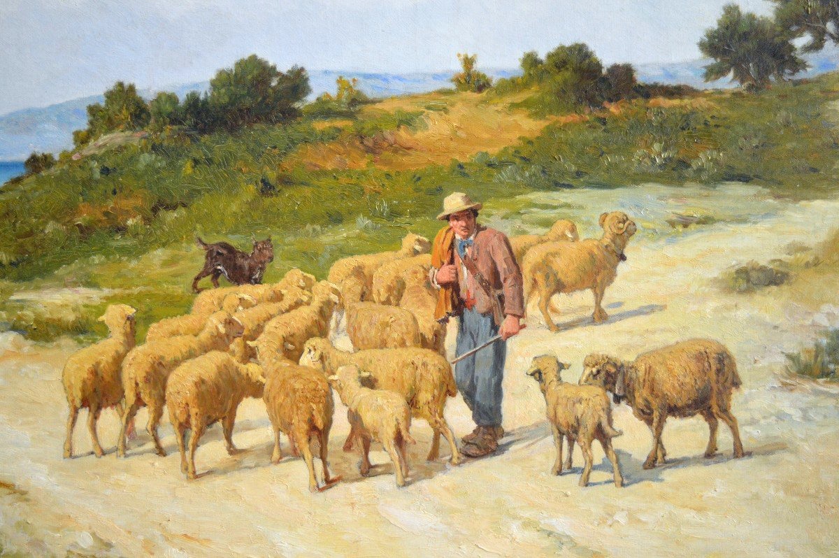 JOURDAN Théodore (1833-1908) "Berger et son troupeau" Salon de Provence Marseille Rognac Loubon-photo-3