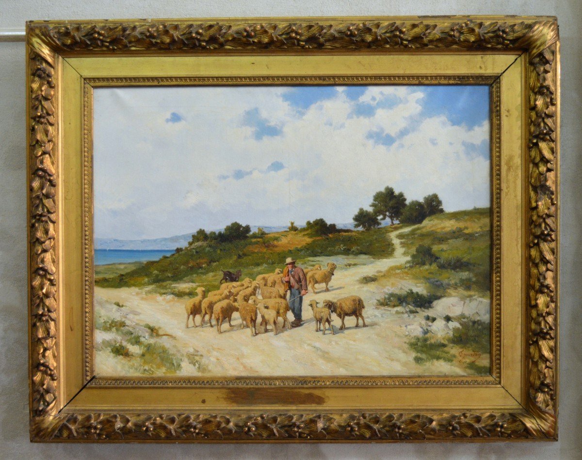 Jourdan Théodore (1833-1908) "shepherd And His Flock" Salon De Provence Marseille Rognac Loubon-photo-2