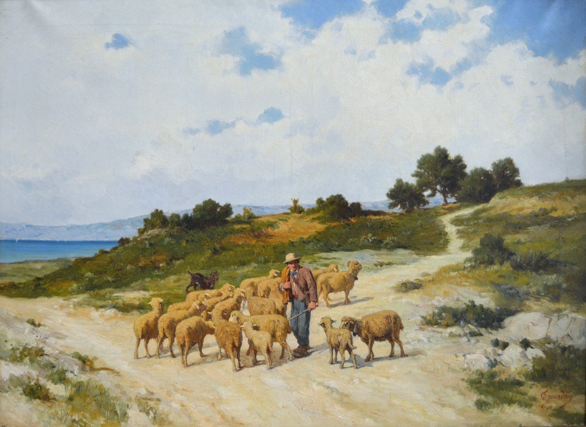 Jourdan Théodore (1833-1908) "shepherd And His Flock" Salon De Provence Marseille Rognac Loubon