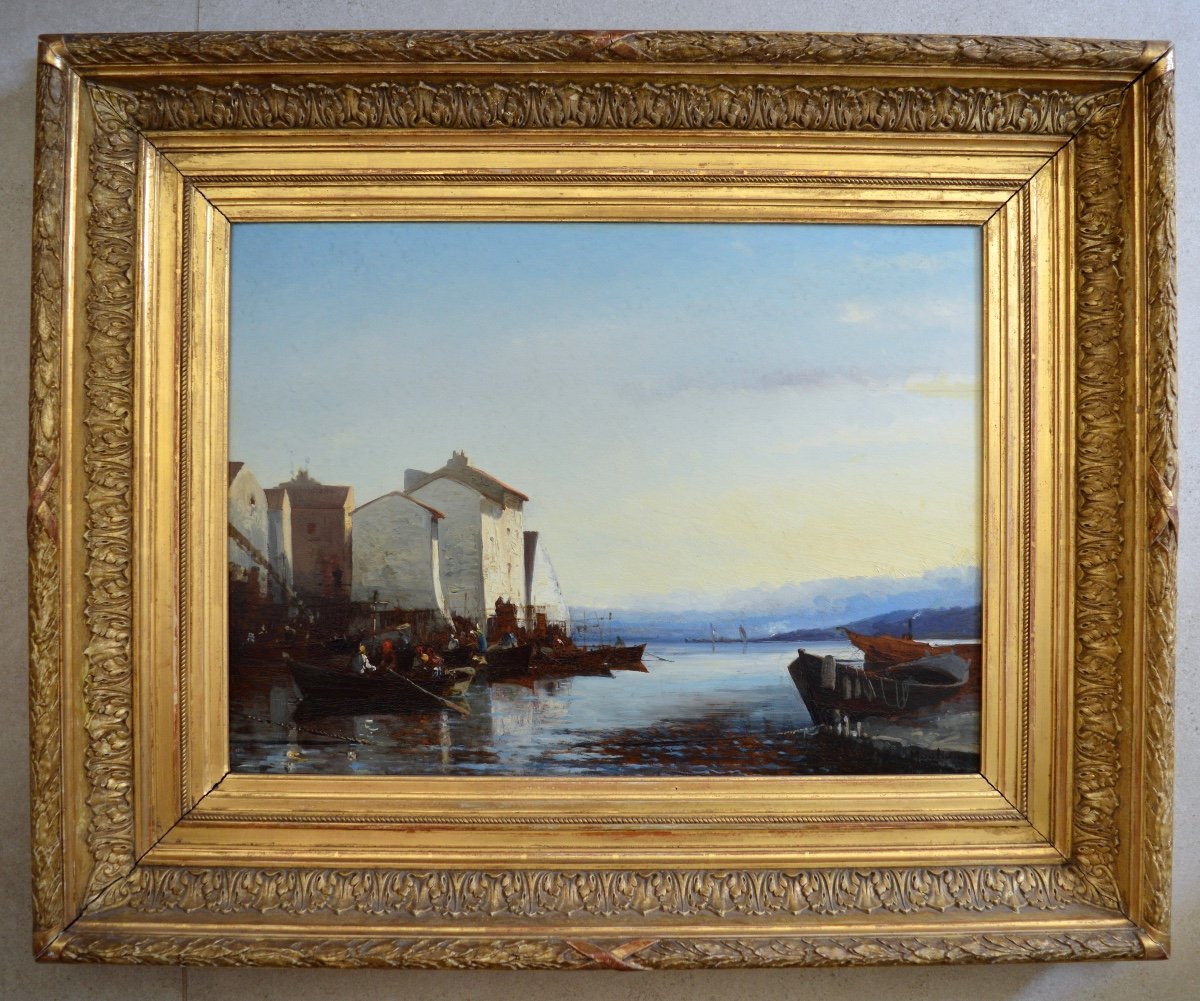 MAGLIONE André (1838-1923)« Barques De Pêcheurs à Martigues » Provence Marseille Brescon Loubon-photo-3