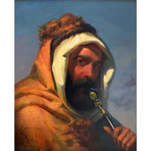 Carlini Giulio (1826- 1887) "the Hookah Smoker" Venice Cheikh Orientalist Algeria Morocco Italy