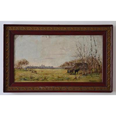 MEISSONNIER Joseph (1864-1943) "Moutons en pâturage" Avignon Provence Barthelasse Grivolas 