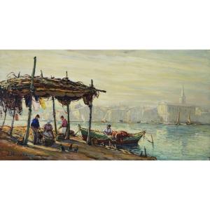 Hurard Joseph (1887-1956) “fishermen Along The Canal, Martigues” Provence Avignon Marseille