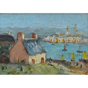 French School Of The 20th Century: "the Port Of Audierne In Brittany" Plouhinec Primelin