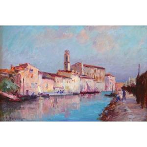 SIMONS Paul (1865 - 1932) " Le canal Saint-Sébastien aux Martigues" Provence Port Marseille 