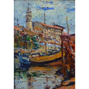 DUCROS Edouard (1856-1936) « Barques de pêcheurs aux Martigues » Provence Marseille Aix Paris