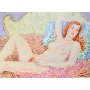 MENDJISKY Serge (1929-2017)«Nicole - Femme nue allongée» Pointillisme Paris France Mendrsisezky