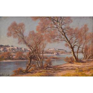 JOUBERT Léon (1851-1928) "Vue de Villeneuve Les Avignon" Provence Fort Paris Rhône Barthelasse