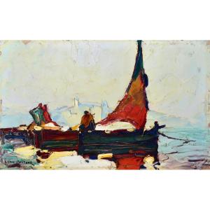 PASTOUR Louis (1876-1948) « Pêcheurs dans le baie de Cannes » Suquet Antibes Nice Provence