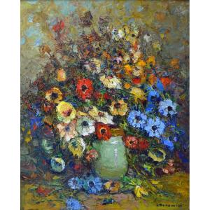BONAMICI Louis (1878-1966) « Bouquet d'anémones » Provence Marseille Fleurs Nature morte France