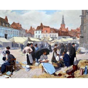 Baude Charles François (1880-1953) "porcelain Market In Armentières" Lille Roubaix Paris