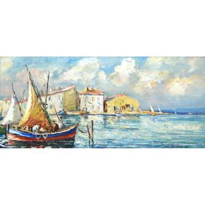 HURARD Joseph (1887-1956) "Pêcheurs à  La Pointe du Brescon, aux Martigues" Provence Marseille
