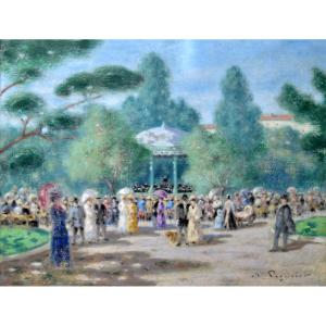 PEGURIER Auguste (1856-1936) «Le kiosque à musique, Nice »  Provence Saint-Tropez Massena Paris