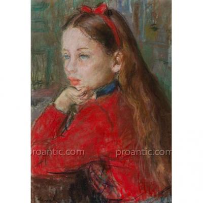 Deval Pierre (1897 - 1993) "girl With Red Ribbons" Toulon Orvès