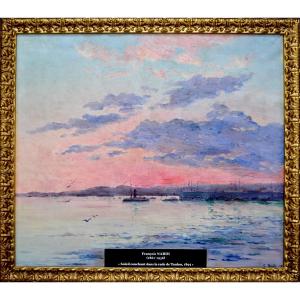 NARDI François (1861-1936) "Soleil couchant dans le rade de Toulon" Provence Var Militaire Var