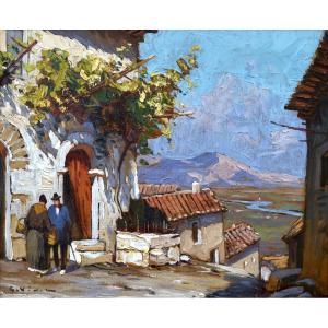 VIDAL Gustave (1895 - 1966) "Rue de la Monnaie à Villeneuve-lez-Avignon" Provence Avignon Gard