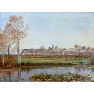Brunel Jean-baptiste (1844-1919) "view Of Avignon In Autumn" Provence Barthelasse Grivolas Paris