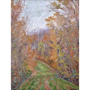 POZIER Jacinthe (1844-1915) "Sous bois / Maison en Bretagne" Pont Aven Eragny Paris Pissarro