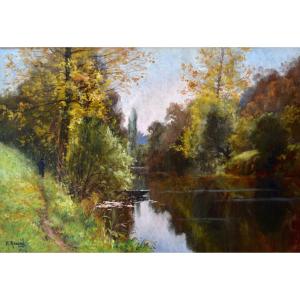 RENARD Mary (1849-1925) «Bors de la Sarthe à Saint-Cénery» Alençon Calvados Saïn Caen Paris   