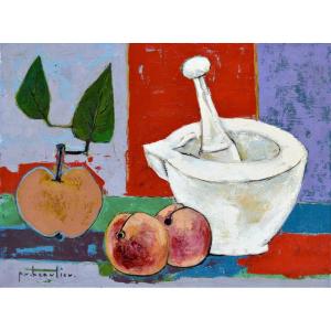 Paul-vanier Beaulieu (1910-1996) "white Mortar And Fruits" Canada Montreal Lemieux Cosgrove 