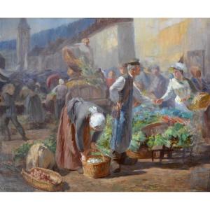 Descelles Paul (1851-1915) “market In Saint-dié Des Vosges” Deodatie Colmar Epinal Paris 