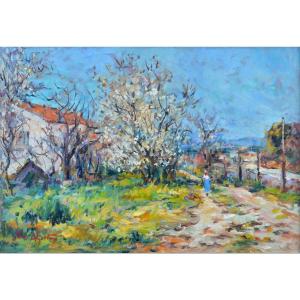 AGOSTINI Max (1914-1997) "Femme sur un chemin en Provence" Aubagne Paris Aix Allauch Provencal 