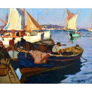MATTIO Laurent (1892-1965) « Coin du port, île Porquerolles » Provence Toulon Hyeres Paris Var