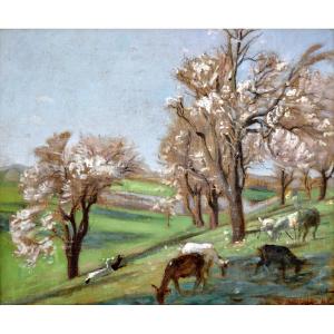 Pierre Grivolas (1823-1906) "herd Of Goats On Mont Ventoux" Provence Avignon Paris Sault 