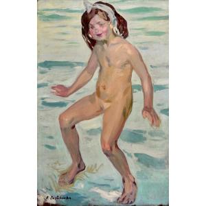 Castelucho Y Diana Claudio (1870-1927) "child On The Beach" Spain Barcelona Sorolla Paris 