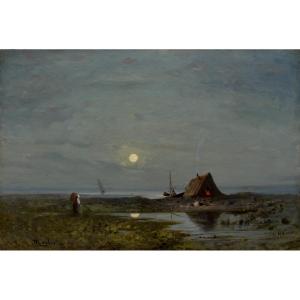 Maglione André (1838-1923) "the Jaï Beach In Marignane" Marseille Berre Vitrolles Martigues 