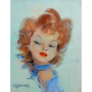 DOMERGUE Jean-Gabriel (1889-1962) "Lucie au foulard bleu" Femme USA Bordeaux France Paris