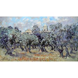HAMBOURG André (1909-1999) "Champ d'oliviers à Saint-Rémy de Provence" Alpilles Van Gogh Paris