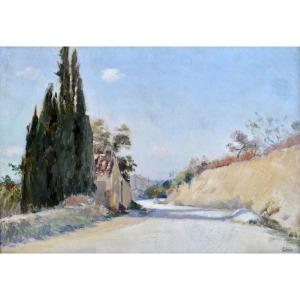 SAÏN Paul (1853-1908) " Une route en Provence " Avignon Villeneuve Grivolas Paris Alpilles