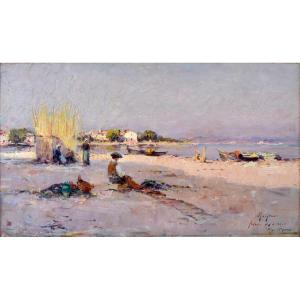 Malfroy Charles (1862-1918) "beach On The Rive In Martigues" French Marseille Provence 
