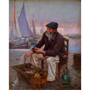 CREMIEUX Edouard (1856-1944) " Pêcheur sur le quai du Vieux Port à Marseille" Provence Judaica