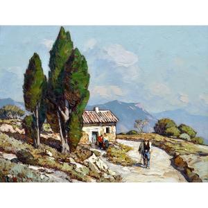 VIDAL Gustave (1895-1966) " Mazet aux cyprès dans les Alpilles " Provence Avignon Paris